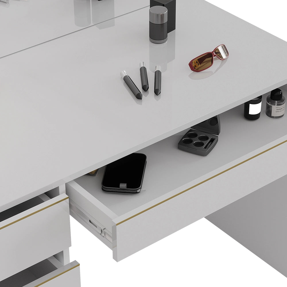 Vicco Tavolino da toilette Bianco/Oro 55 cm con illuminazione a LED e sgabello