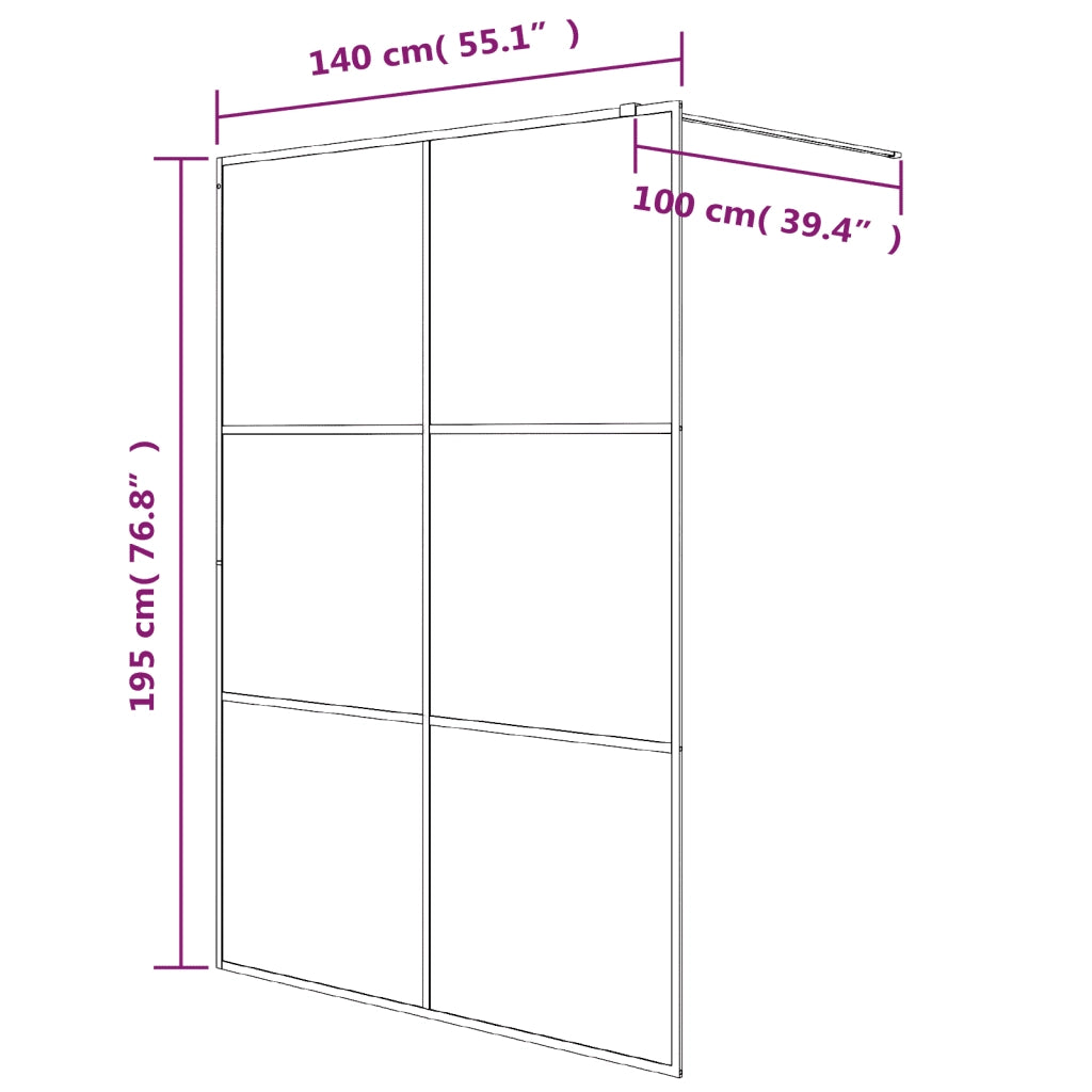 Parete Doccia Walk in Nero 140x195 cm Vetro Trasparente ESG 152149
