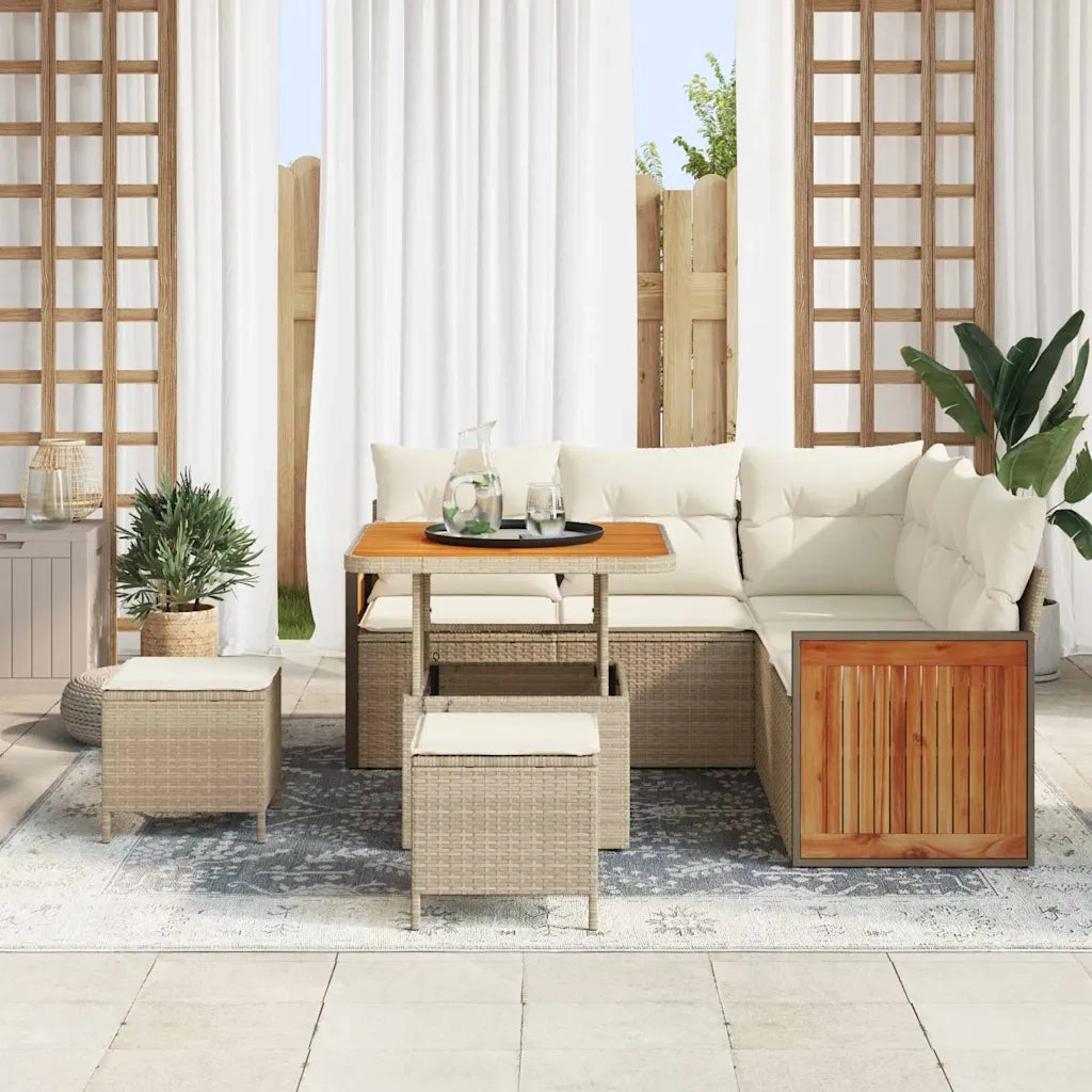 Set Divano da Giardino con cuscino 8 pcs Beige e Crema