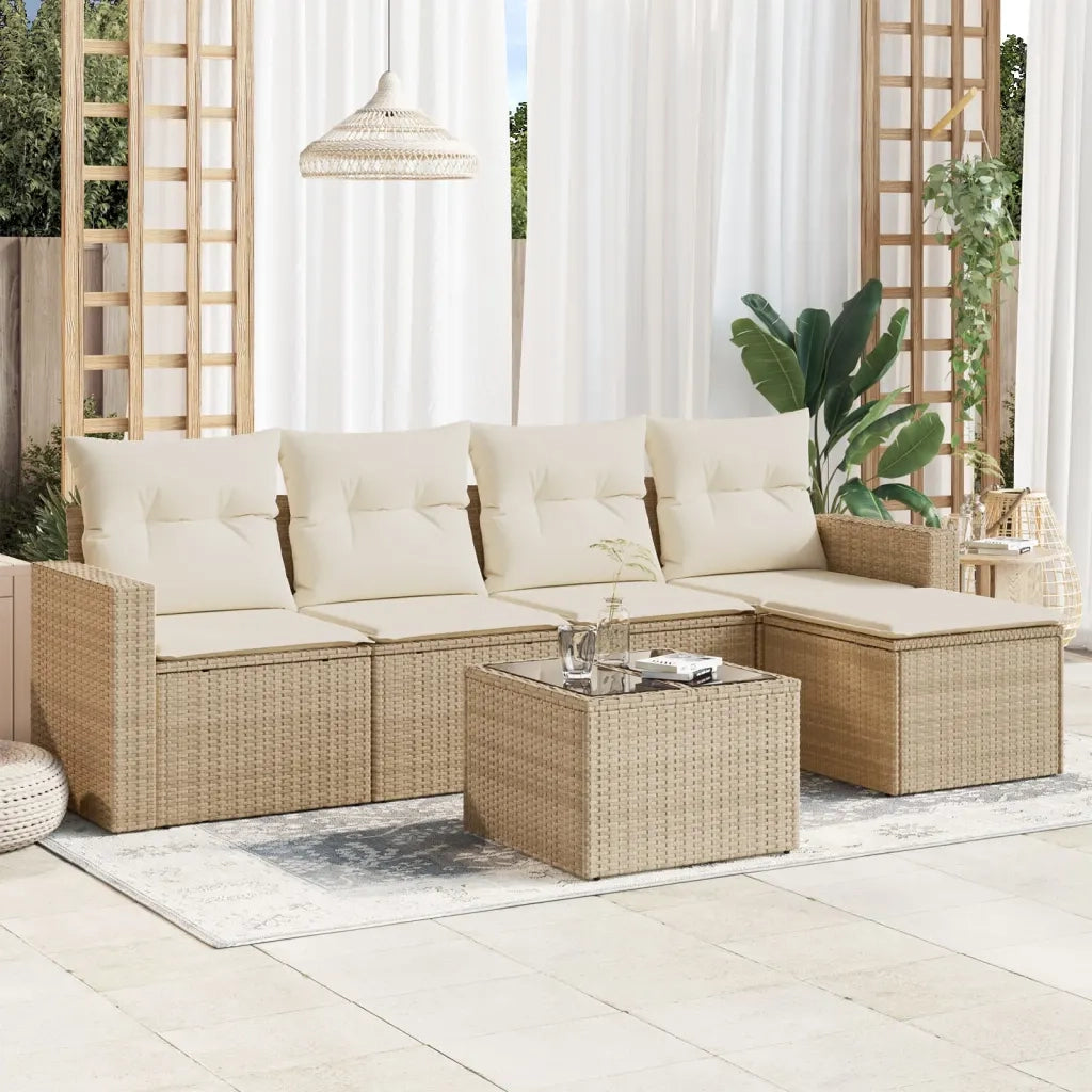 Set Divano da Giardino 6 pz con Cuscini Beige in Polyrattan 3218888