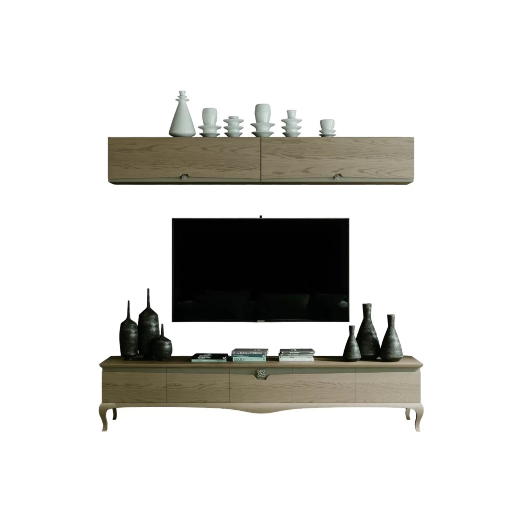 Mobile porta tv in legno con pensile in frassino l.247 p.50 - Mobili 2G