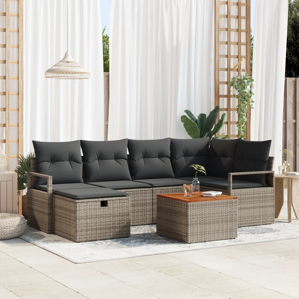 Set divano da giardino  7 pezzi con cuscini grigi in polyrattan
