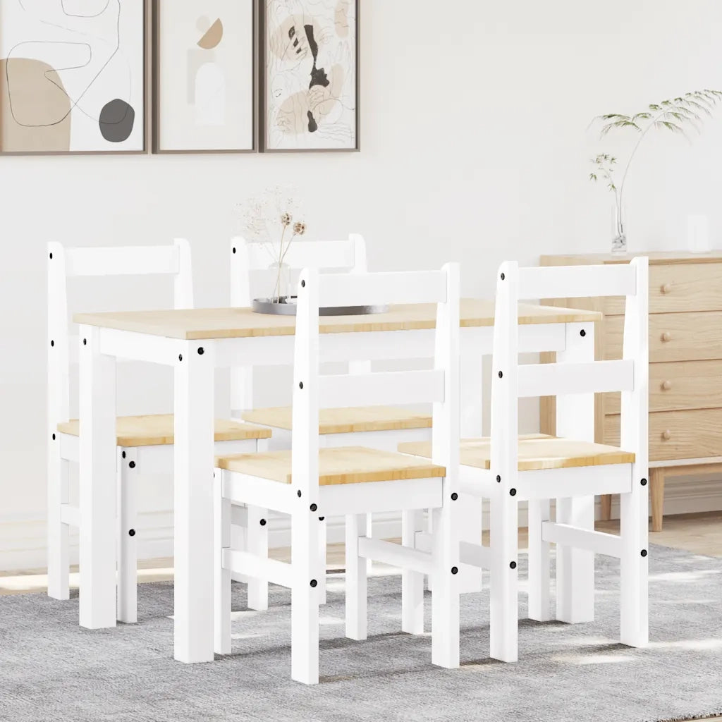 Set da Pranzo 5 pz Panama Bianco in Legno Massello di Pino