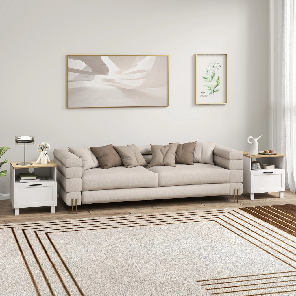 Comodino con cassetto e vano aperto ¨C Xylo ¨C Bianco legno 45x38x50 cm