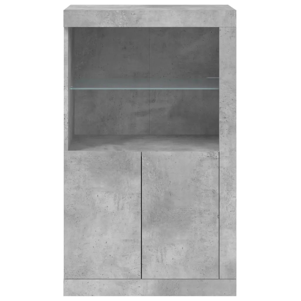 Mobiletto laterale dal design moderno con illuminazione a LED 60,5 x 37 x 100 cm ampio spazio contenitivo legno grigio cemento 02_0049359