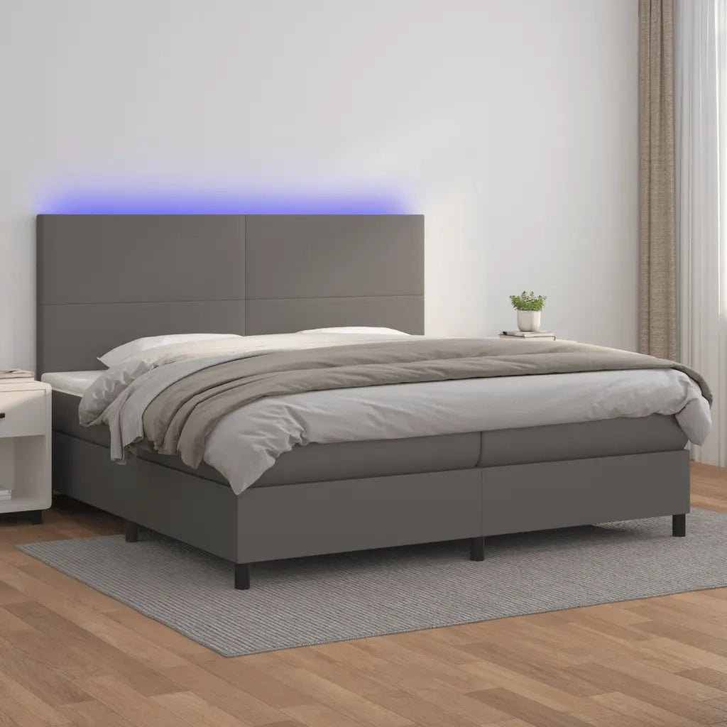 Giroletto Molle con Materasso e LED Grigio 200x200cm Similpelle cod mxl 60644