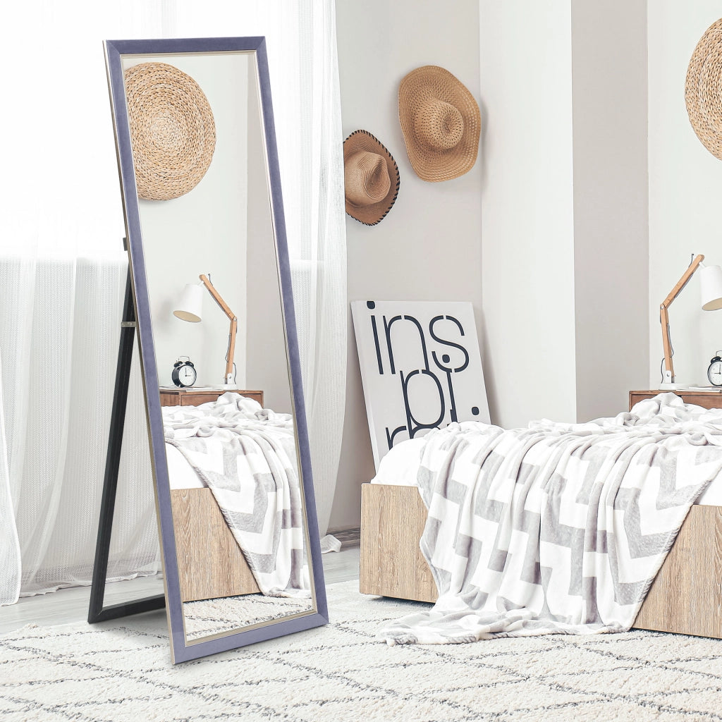 Specchio a Pieno Corpo con Cornice in Velluto ¨C zephmum ¨C Grigio 150x50 cm
