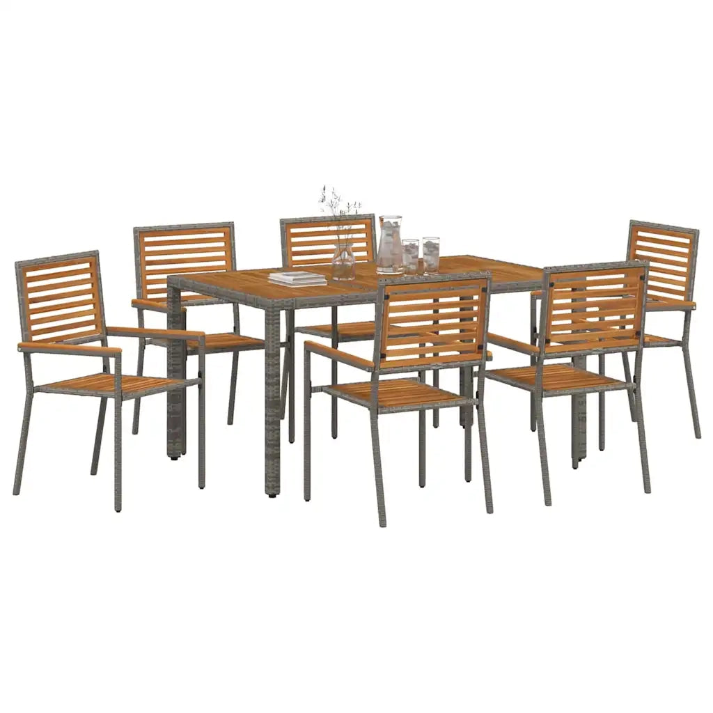Set da Pranzo per Giardino 7 pcs Grigio e Marrone polyrattan 3365441