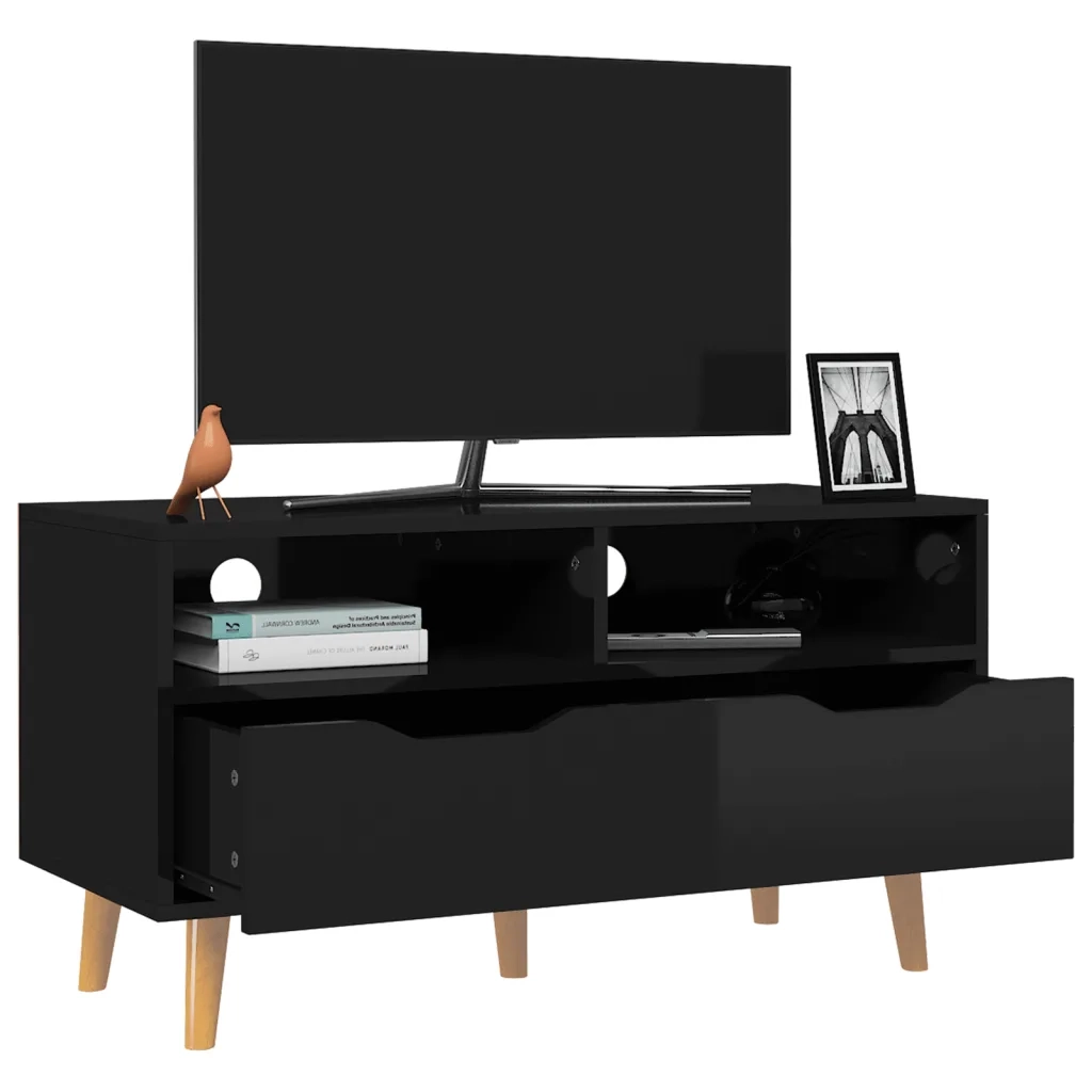 Mobile Porta TV-Credenza TV Nero Lucido 90x40x48,5 cm Legno Multistrato