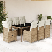 vidaXL Set da Bistrò da Giardino 9 pz con Cuscini Beige in Polyrattan