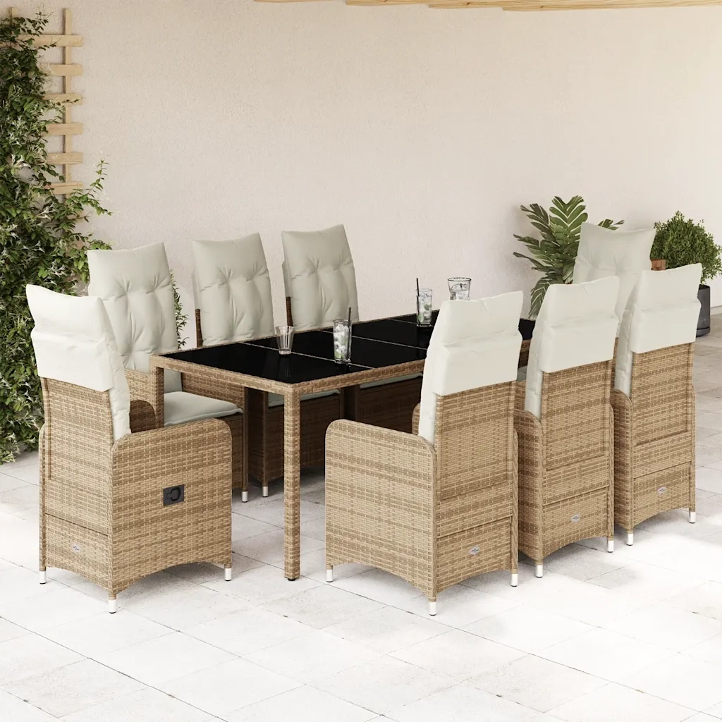 vidaXL Set da Bistrò da Giardino 9 pz con Cuscini Beige in Polyrattan