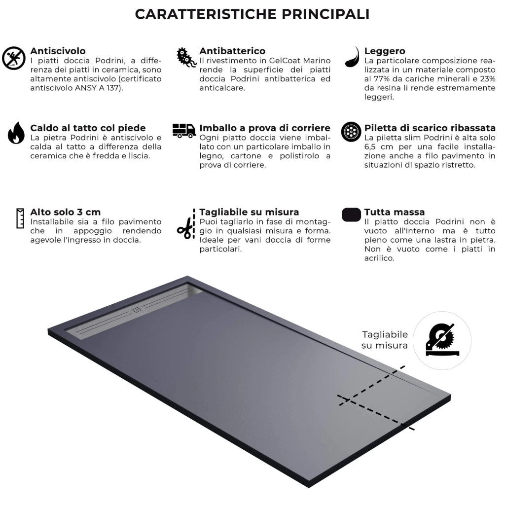 Piatto Doccia 90x110 cm in Pietra Bonussi Trivor Antracite