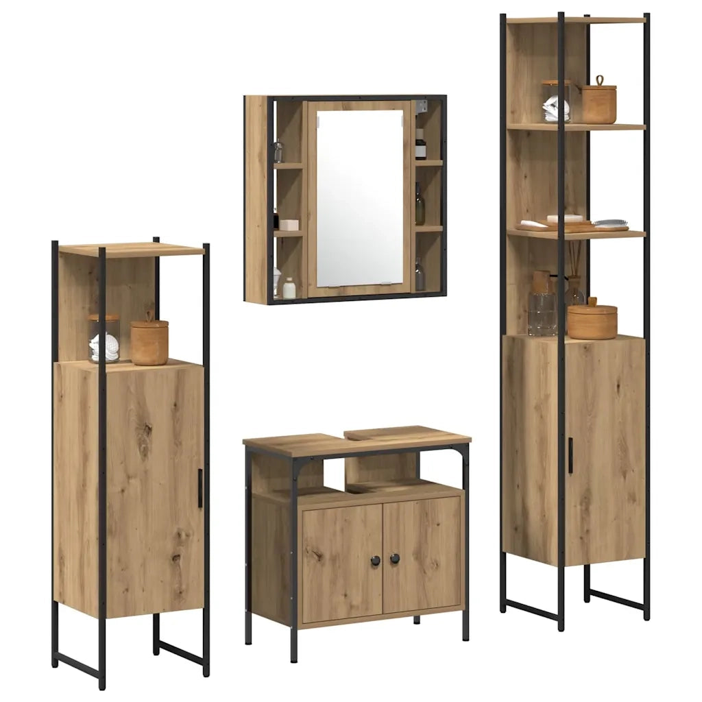 Set di mobili per il bagno con porta 4 pcs Rovere artigianale 3334430