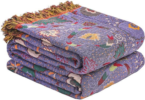 Sprei Premium mousseline, deken a doppia faccia, deken boho 230×250cm, 100% cotone, deken con frange, deken per letto, deken per divano