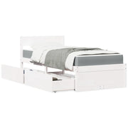 Letto Cassetti e Materasso Bianco 90x200 cm Legno Massello Pino