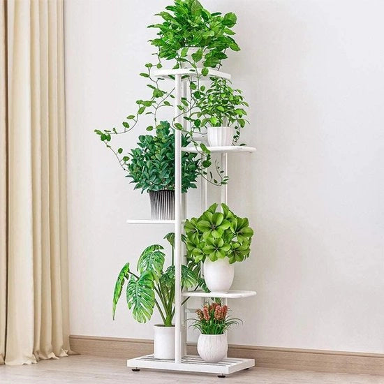 Stand per piante in metallo per 5 livelli con diverse piattaforme per vasi fiorali - Bianco
