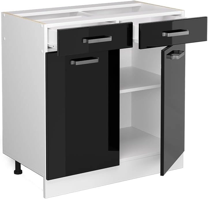 Mobiletto base per cucina R-Line, Nero lucido, 80 cm senza piano di lavoro, per la libera combinazione all'interno di sistemi cucina modulari