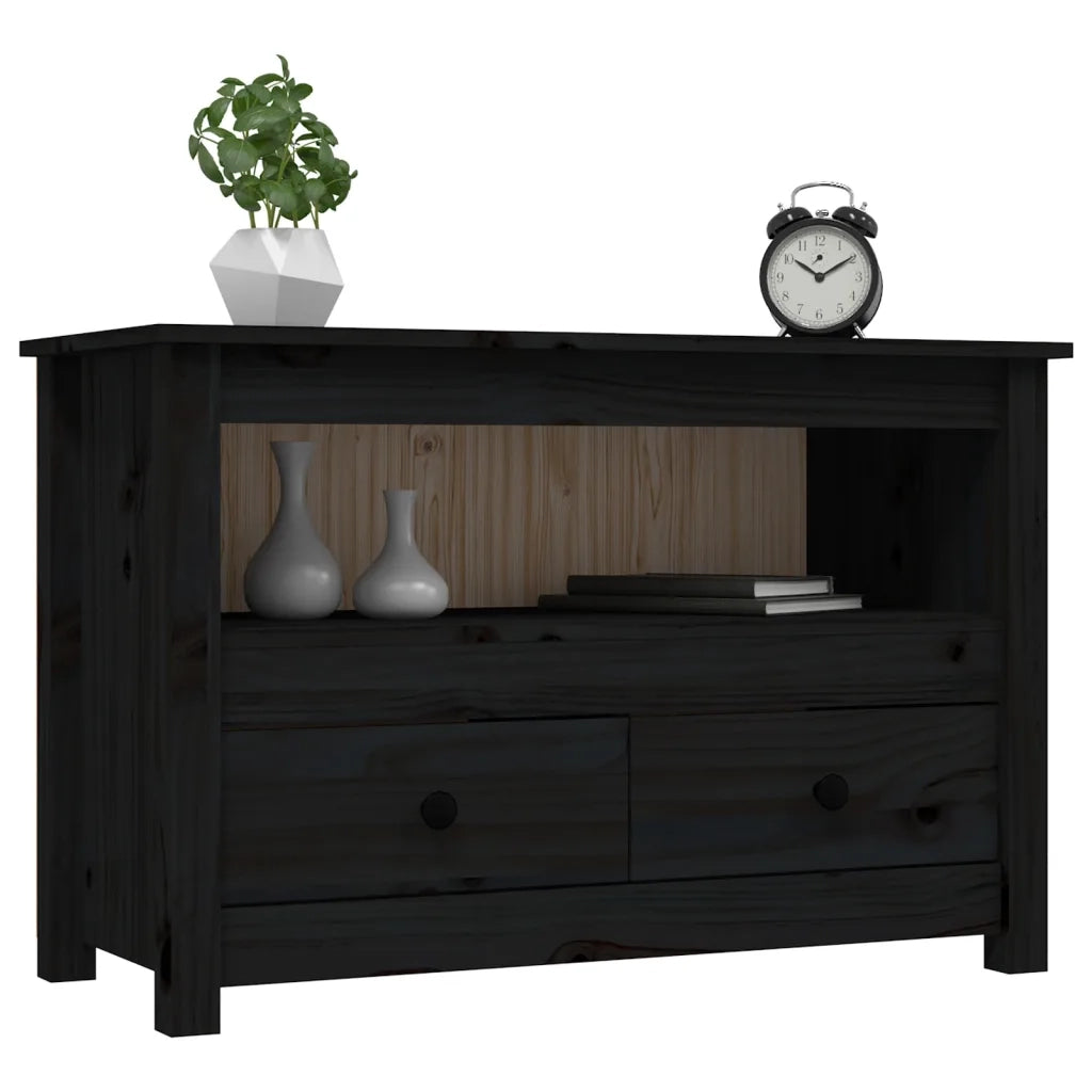 Mobile Porta TV Nero 79x35x52 cm in Legno Massello di Pino 821501