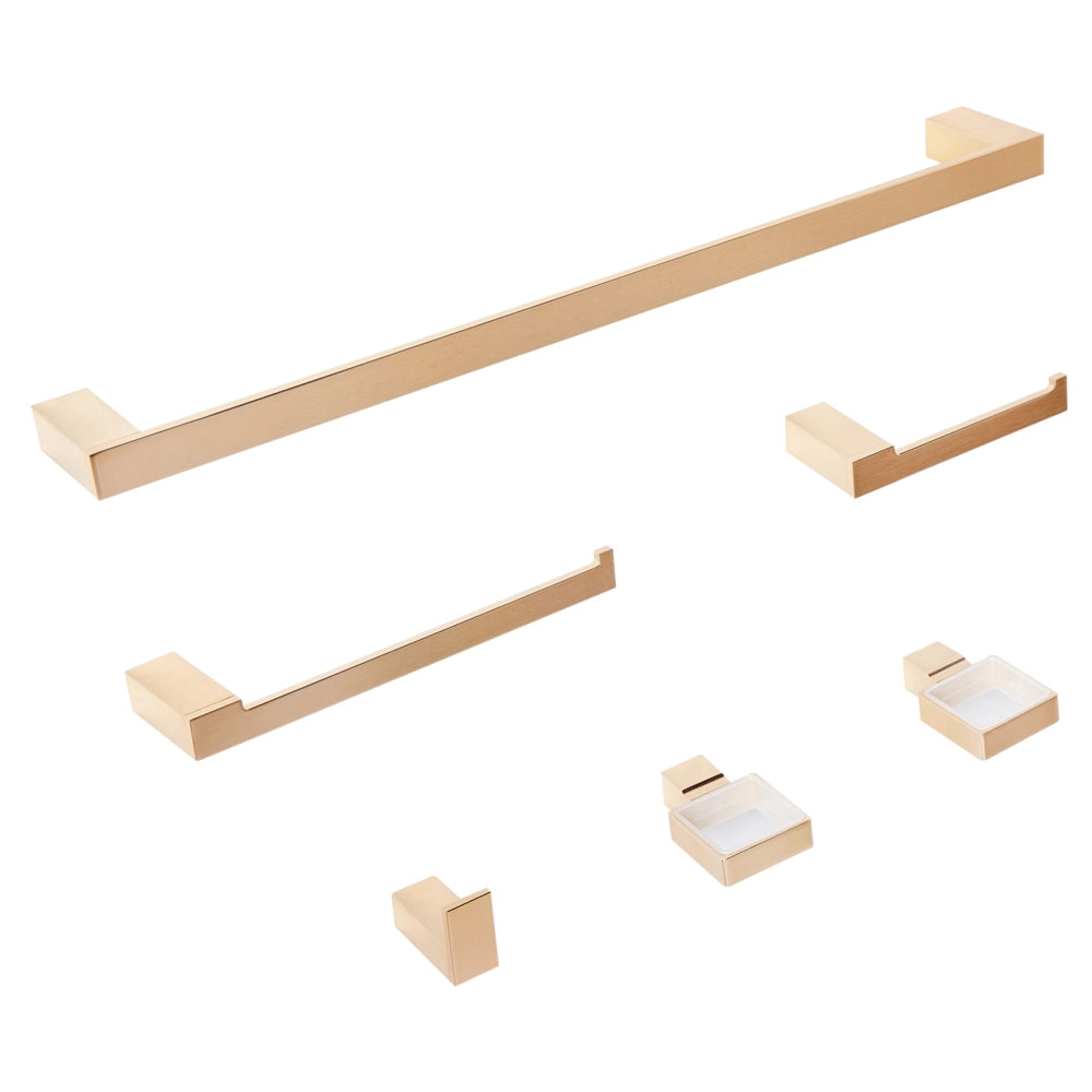 Set di 6 Accessori da bagno in alluminio oro con bicchiere e portasapone minimalisti