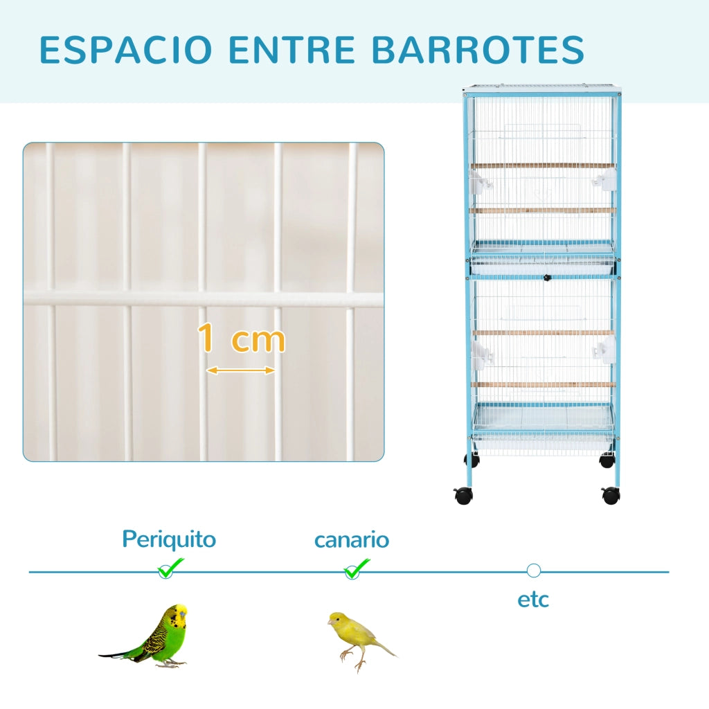 Gabbia per Uccelli a 2 Piani con Ruote ¨C Xylo ¨C 51,5x50x140 cm Blu
