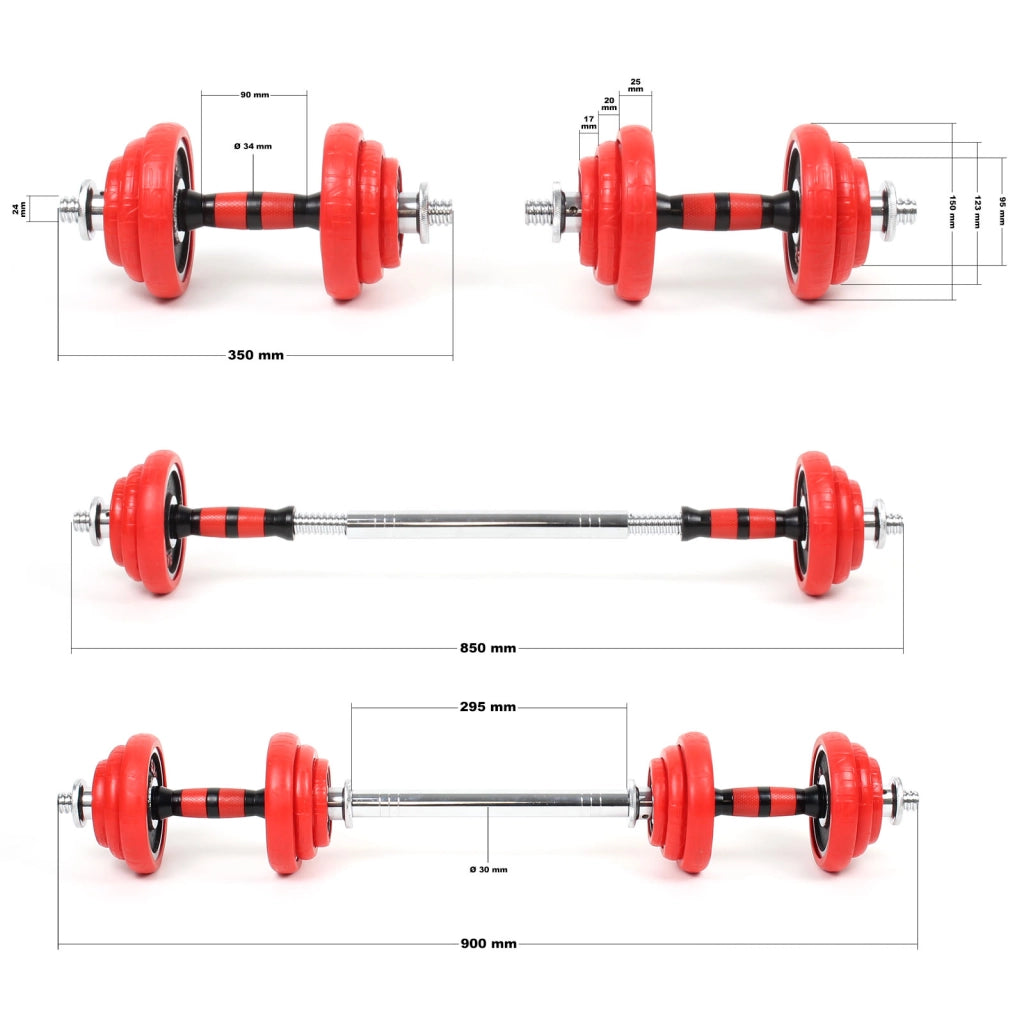 LUXTRI Set manubri da 20 kg Manubri corti e lunghi 2in1, 12 dischi ed estensione per manubrio lungo