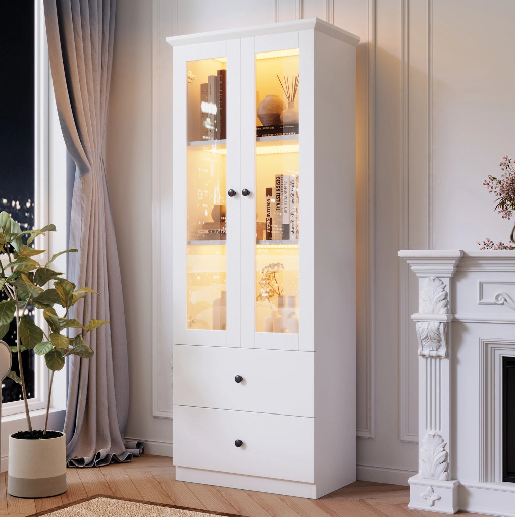 Vetrina con LED bianca opaca in MDF e vetro temperato 60x35,5x165 cm