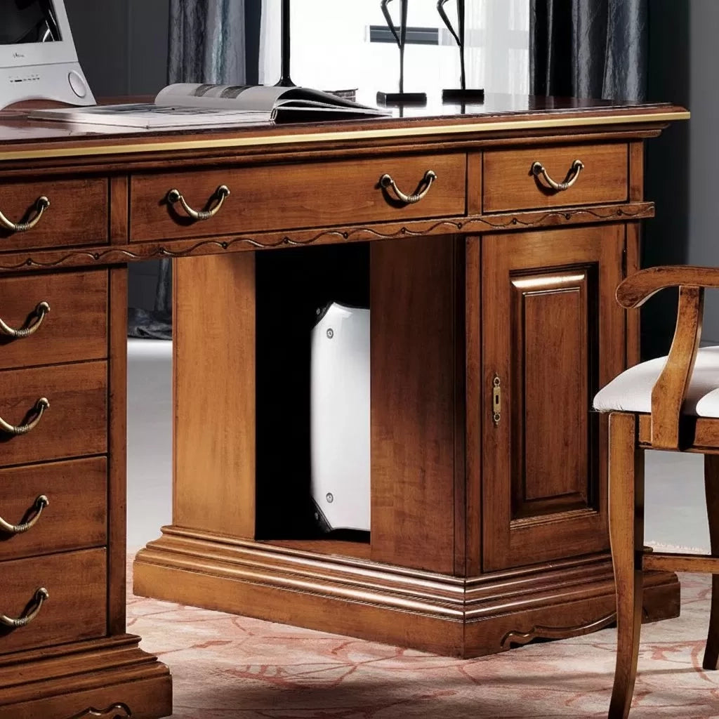 Scrivania porta pc 6 cassetti legno bassano profilo foglia oro 160x80x85 - Mobili 2G