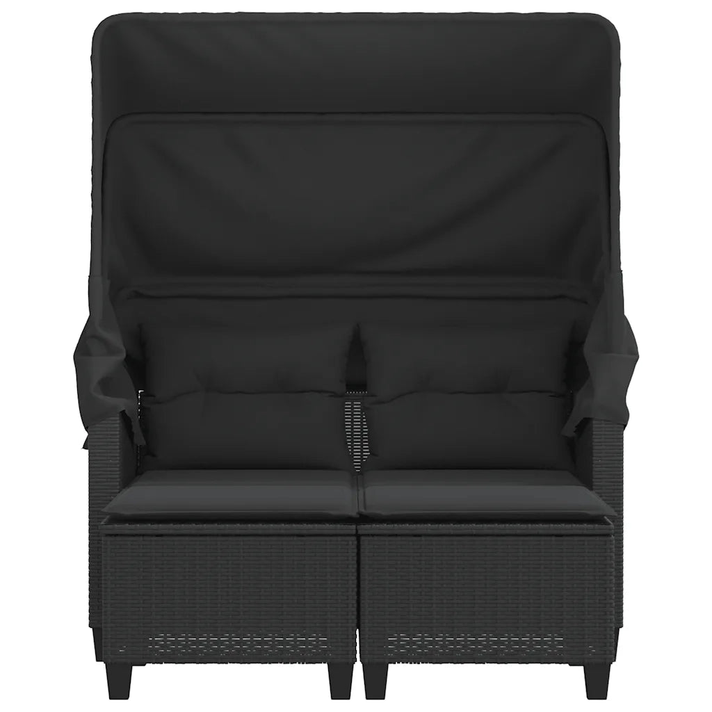 vidaXL Divano Giardino 2 Posti Baldacchino e Sgabelli Nero Polyrattan