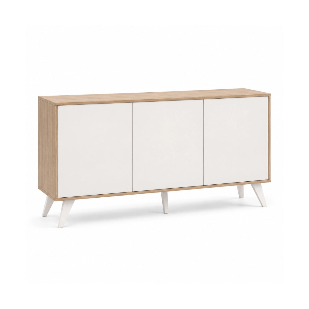 Mobiletto Credenza Moderna Con 3 Ante Senza Maniglie Design Minimal Per Soggiorno Salotto Corridoio E Ingresso 154 X 72 X 40 Cm Bianco E Rovere
