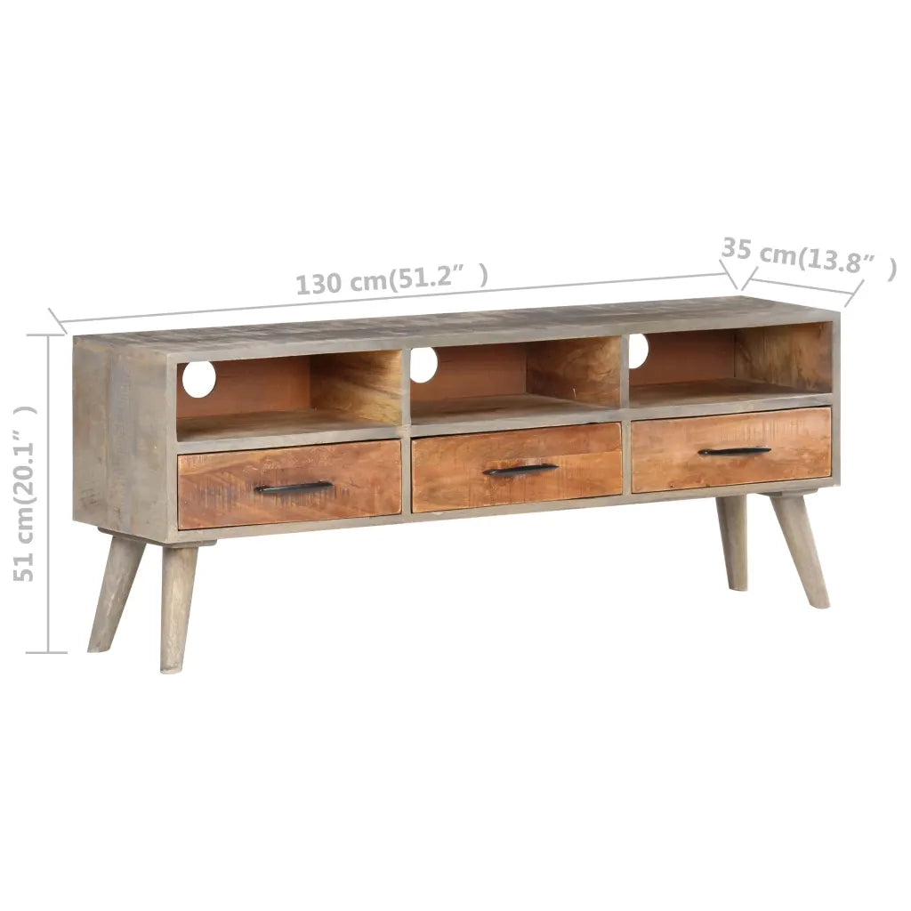 Mobile Porta TV Grigio 130x35x51 cm in Massello di Mango Grezzo 321805
