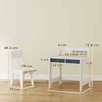 Scrivania e Sedia per Bambini con 2 Cassetti, Ripiano Superiore e Porta-bicchieri, 62,8x55,6x73,8 cm, Bianco
