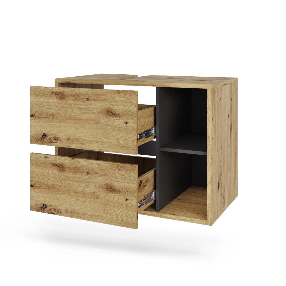 Vicco Mobile sottolavabo per bagno Artigiano/grigio 80 x 60 cm con 2 cassetti