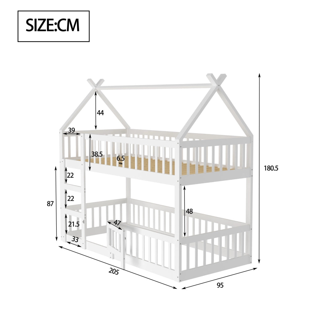 Letto a castello per bambini 90x200 cm con scala; design bianco in legno