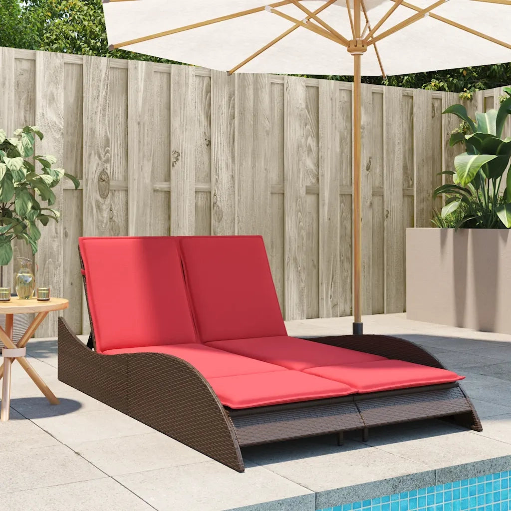 Lettino Prendisole con Cuscini Marrone 114x205x73 cm in Polyrattan 368294