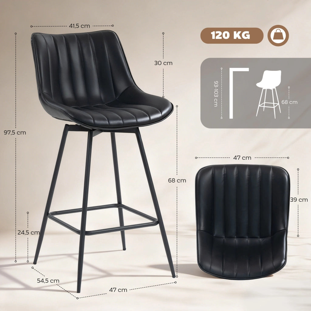 Set di 2 Sgabelli da Bar Girevoli 360¡ã ¨C Zephmum ¨C Nero, Similpelle