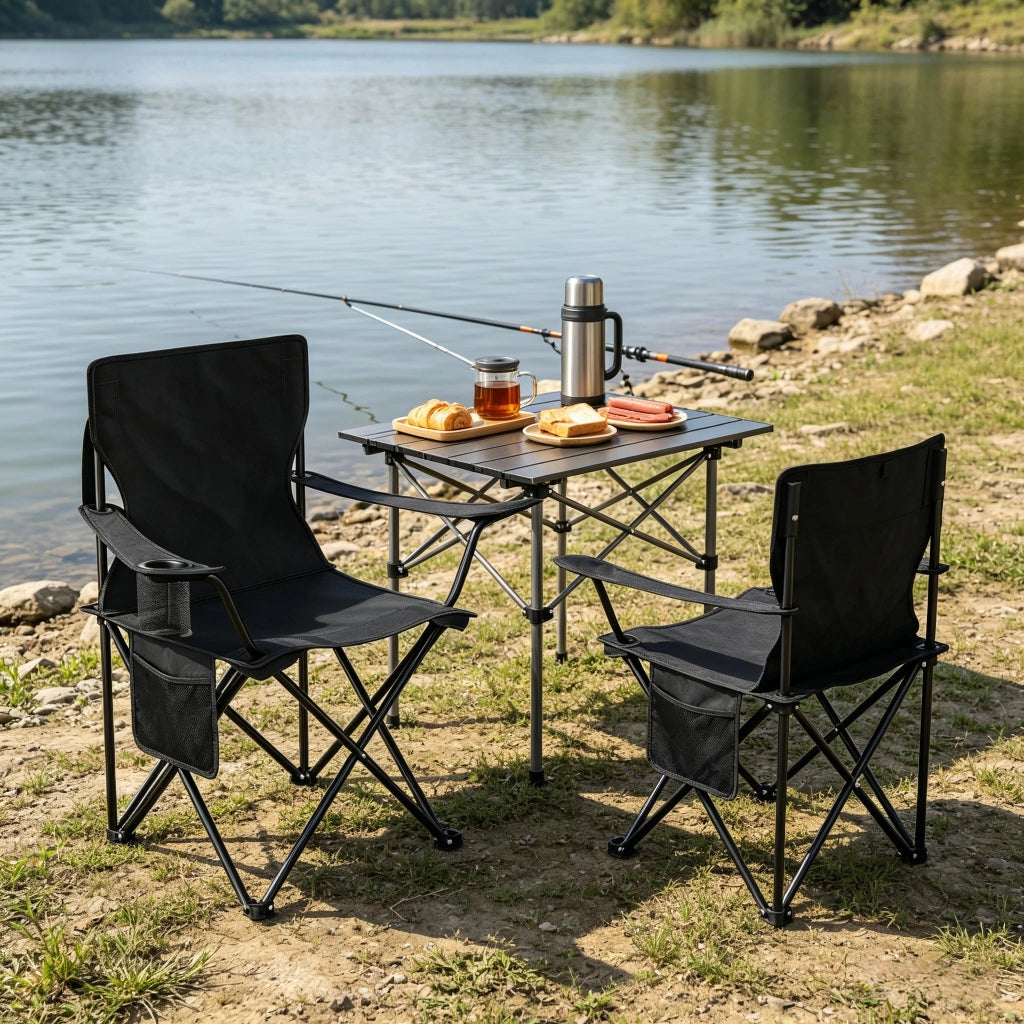 SEDIA PIEGHEVOLE DA CAMPEGGIO 47 x 76 x 80,5 cm Nera Set da 2 pezzi