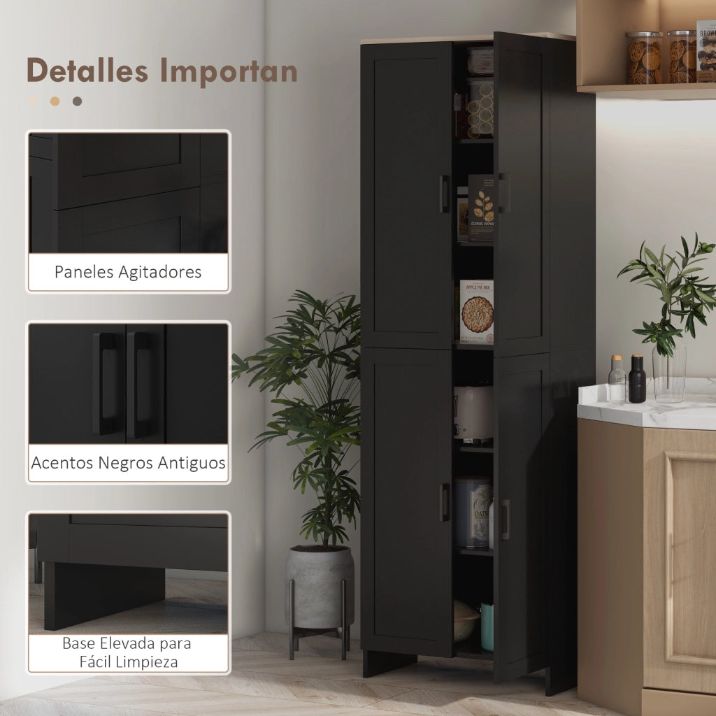 Armadio da Cucina con 4 Ante e Ripiani Aggiustabili ¨C zephmum ¨C Nero 60x30x170 cm