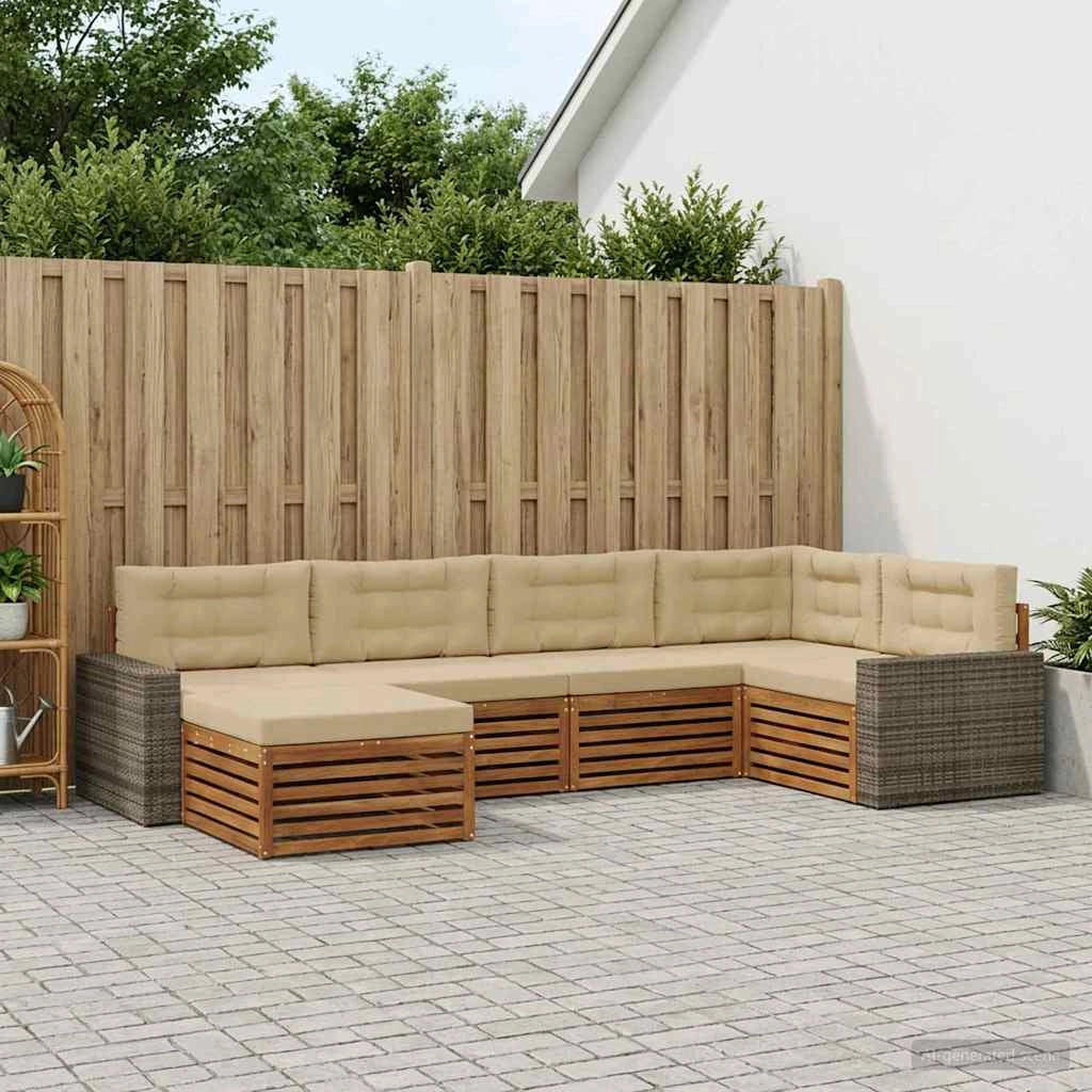 Set di divani da esterno 6 pz Naturale e Beige 3383581
