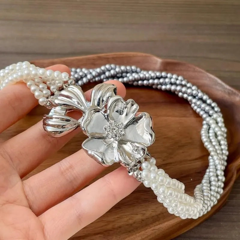 Collana vintage multistrato di perle: regalo di compleanno con fiore di diamanti