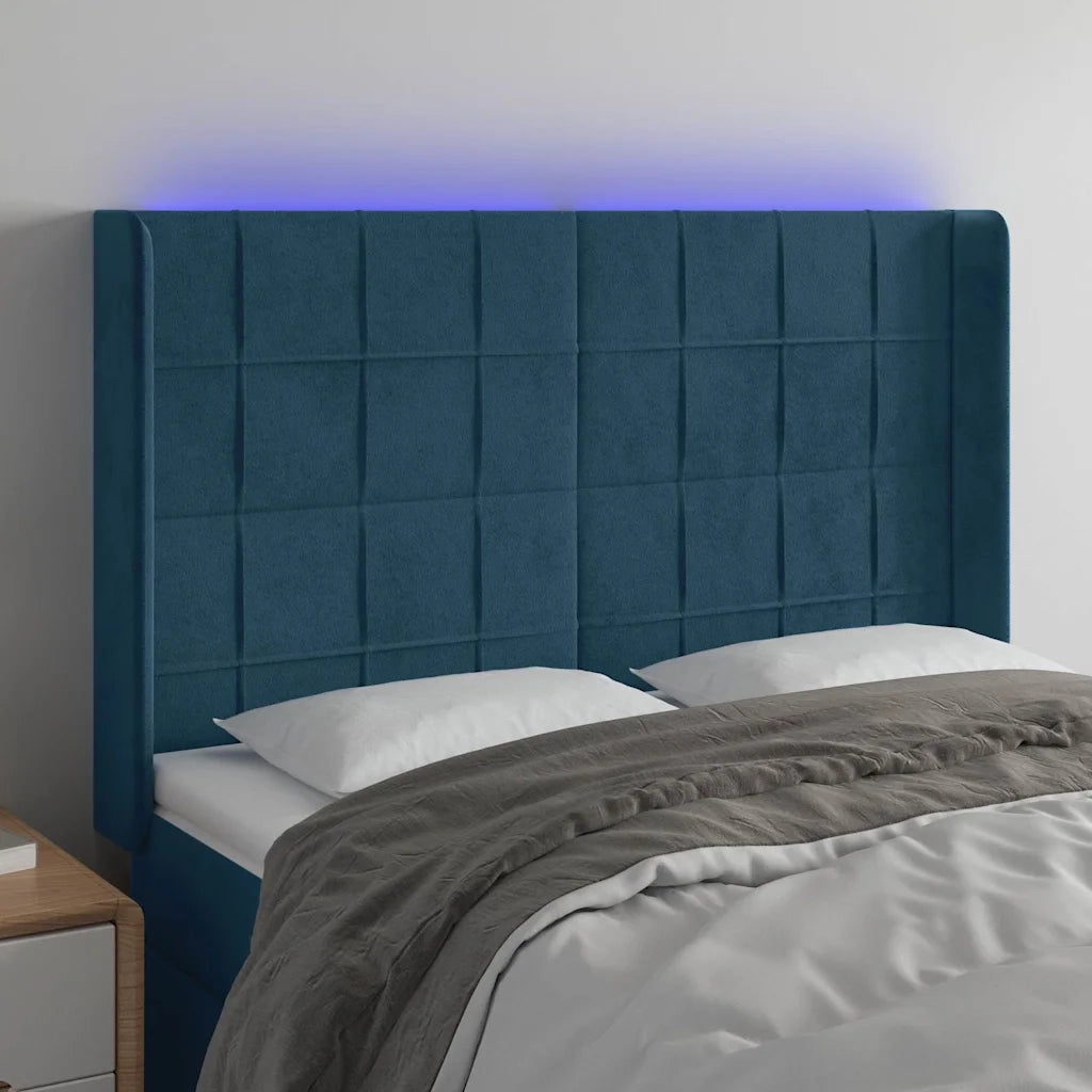 Testiera | Testata a LED Blu Scuro 147x16x118/128 cm in Velluto
