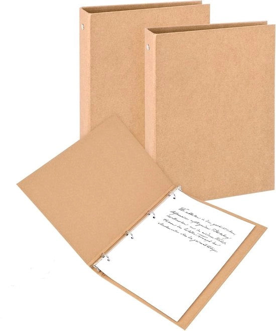 Due set di cartellini A4, 4 anelli, formato A4 di carta Kraft con chiusura per mappe per ufficio, scuola, attrezzature multifunzionali DIY, solo copertine