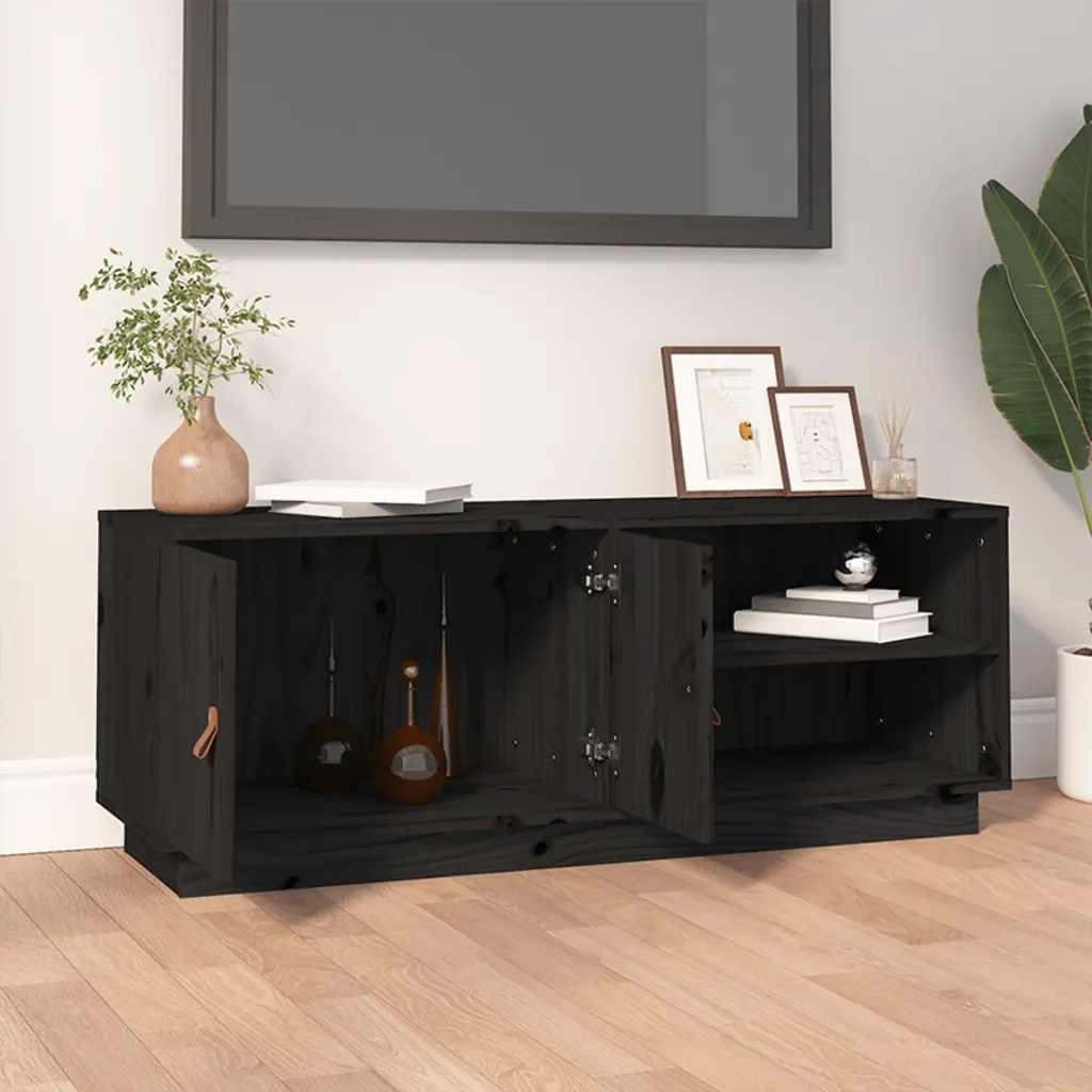 Mobile Porta TV Nero 105x34x40 cm in Legno Massello di Pino 818224