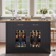Isola cucina mobile con piano ribaltabile 120x40(65) cm in MDF nero e naturale