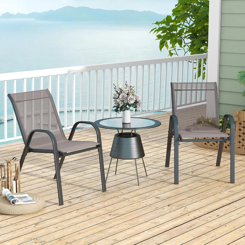 Set di 2/4 Sedie da Giardino, Poltrone in Tessuto Textilene per Esterno, Sedie Impilabili con Gambe in Metallo, Portata 150 kg, 56 x 70 x 84 cm (Grigio,4)