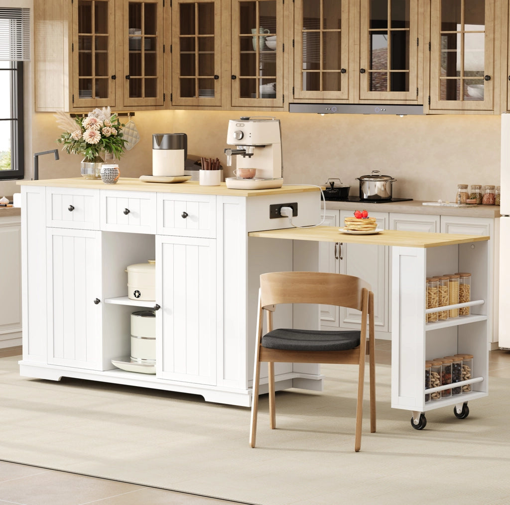 Isola da cucina mobile con tavolo estraibile e prese USB