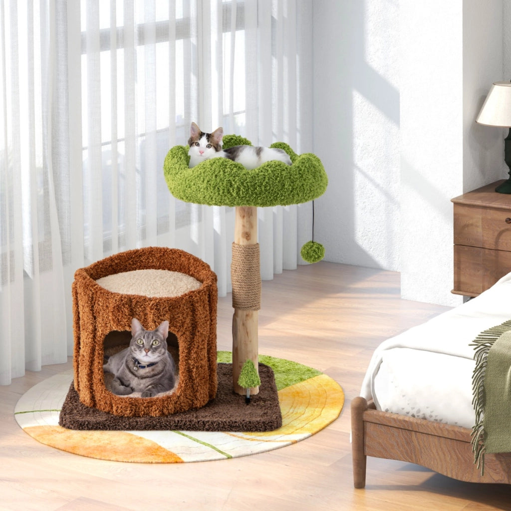 Albero per gatti multifunzionale con pali per graffiare, Torre per gatti moderna con piattaforma rotonda ampia-Alberi Tiragraffi