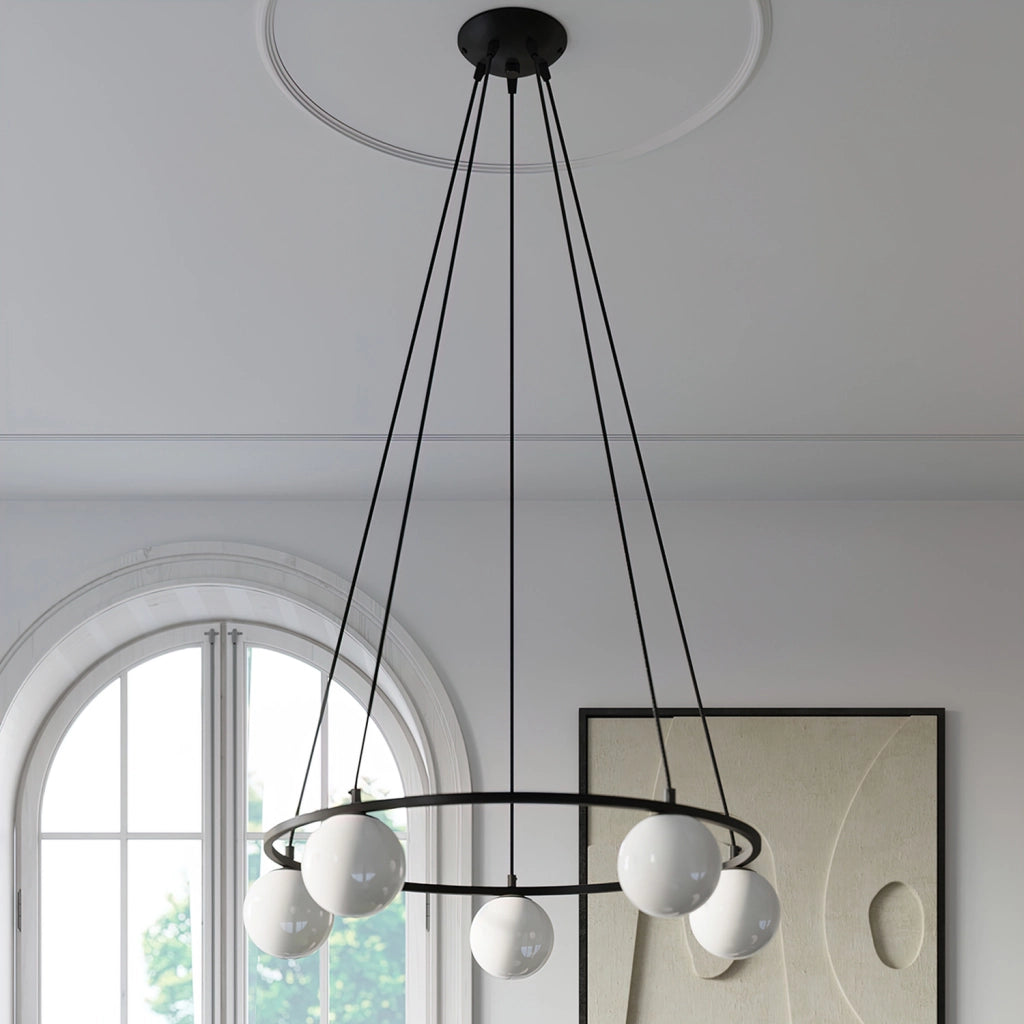 Lampada da soffitto moderna in acciaio e vetro nero YOLI a 5 luci French Sky, 80 cm