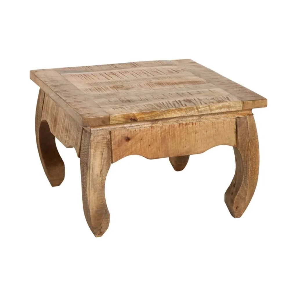 Tavolino basso LUNARA in legno massello di mango con piedi arcuati - tavolo quadrato design classico naturale
