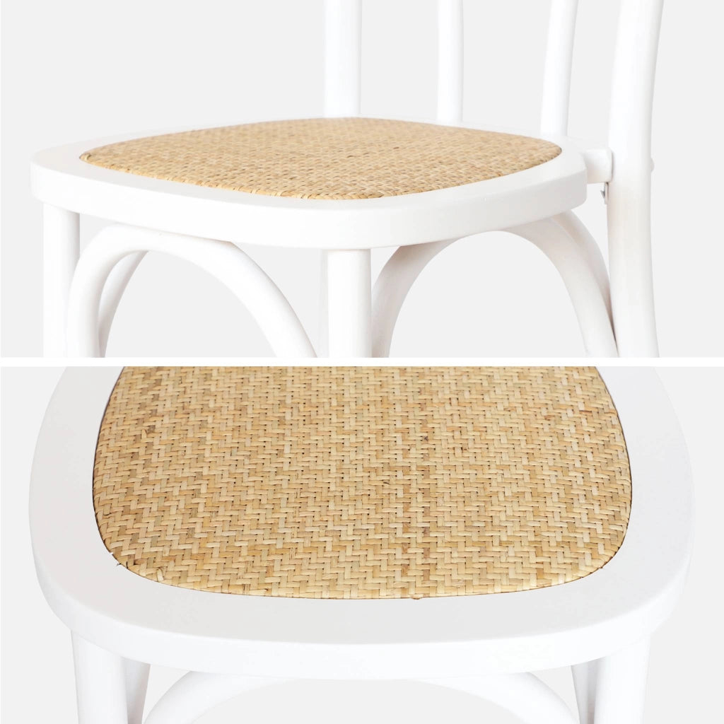 Set di 4 sedie vintage in legno e rattan, bianco