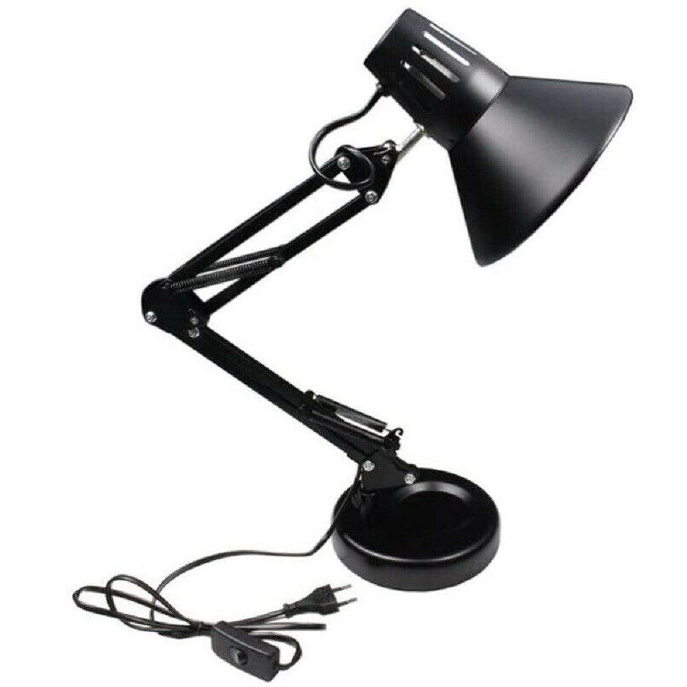 Trade Shop - Lampada Da Scrivania Con Braccio Snodabile Attacco E27 Luce Tavolo Per Ufficio - Nero